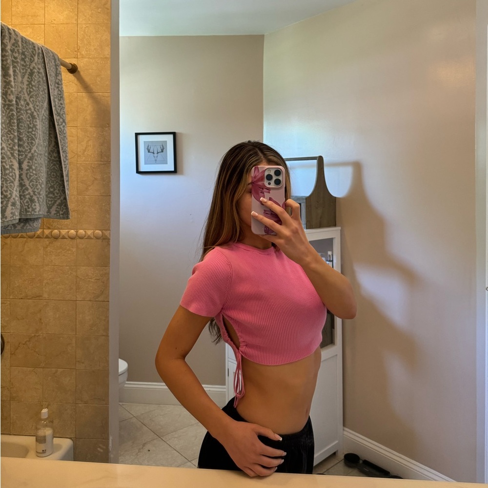 Light pink side tie short sleeve Zara crop top